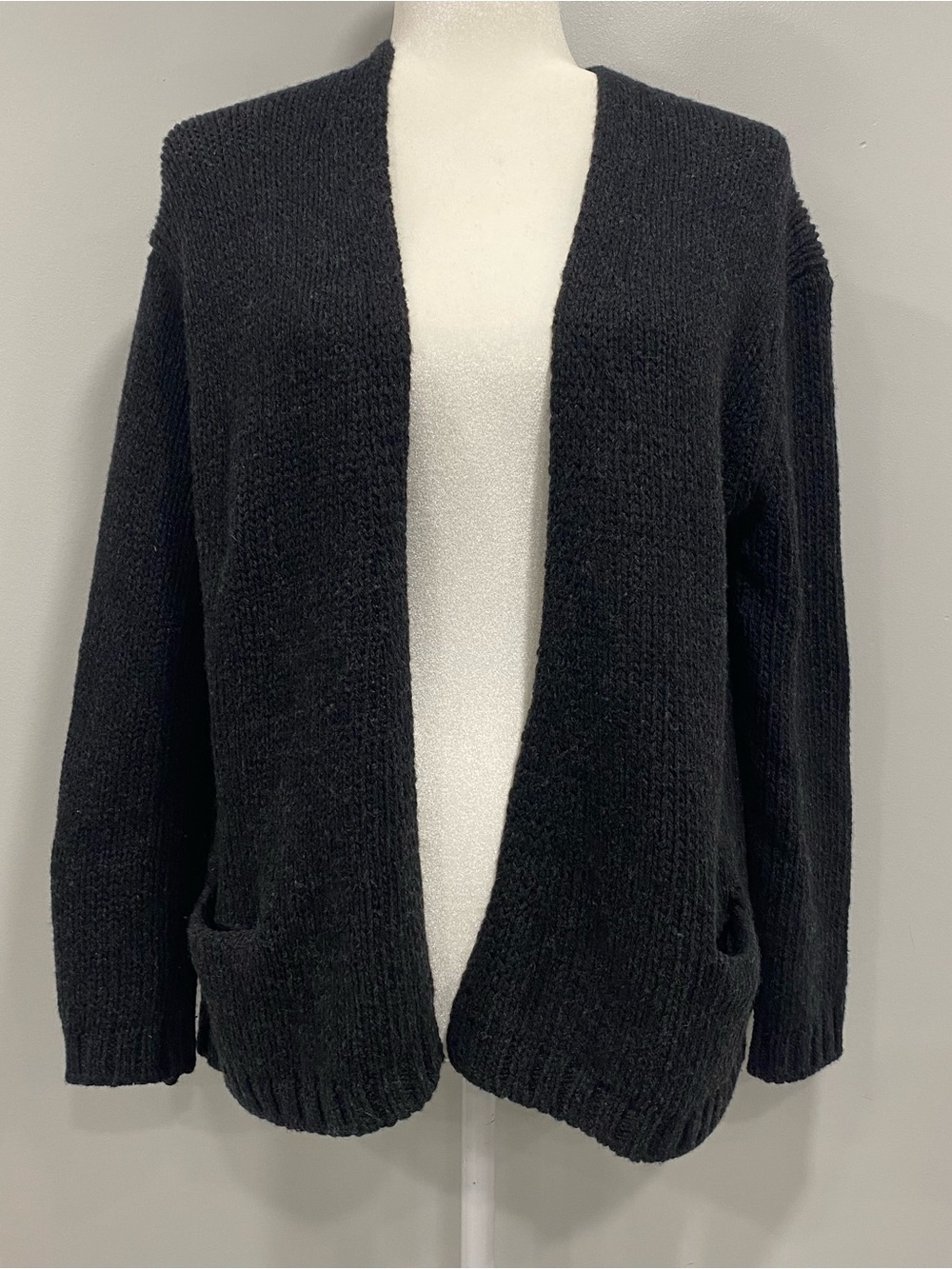 Vince Womens S Black Chunky Knit Wool Blend Open Cardigan‎ Sweater Pockets Chic